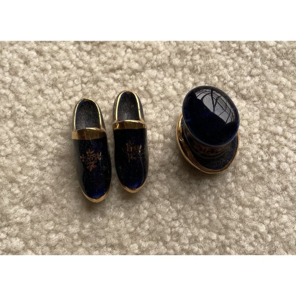LIMOGE MINIATURE TOP HAT AND SLIPPERS COLBALT BLUE